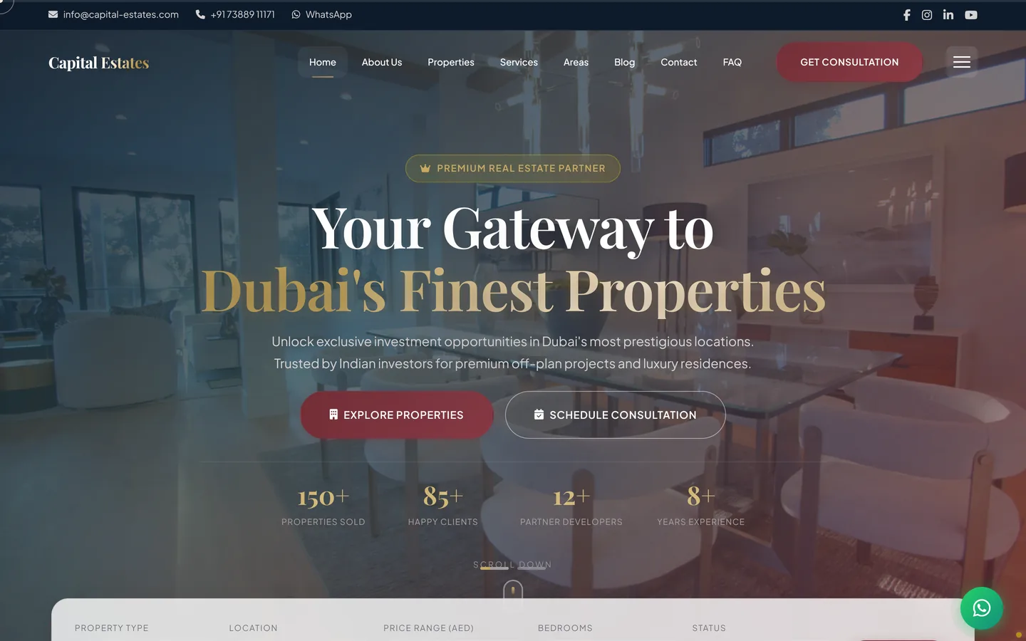 Screenshot of the Capital Estates website