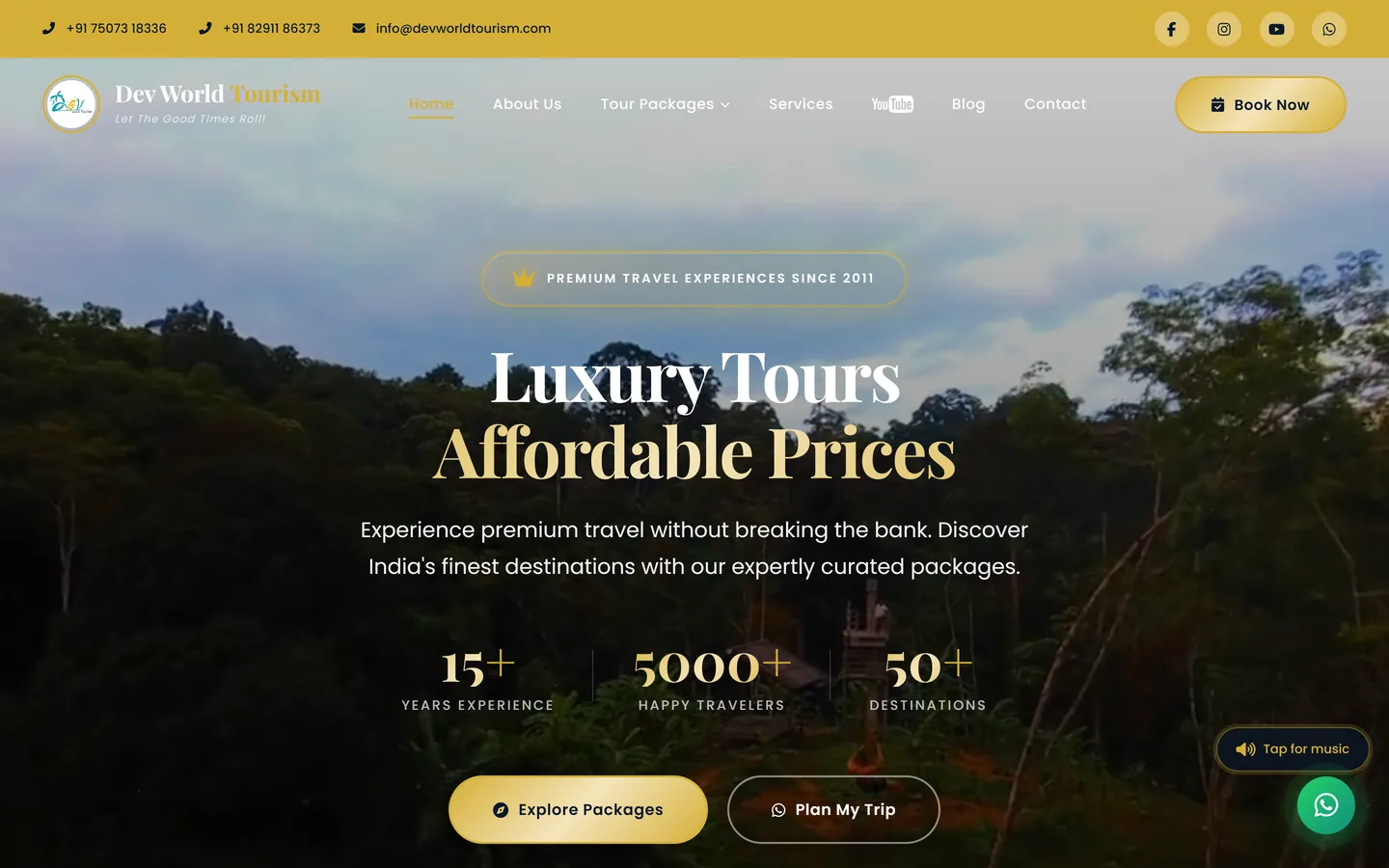 Screenshot of the Dev World Tourism website