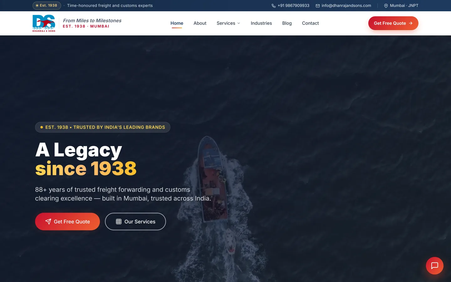 Screenshot of the Dhanraj & Sons website